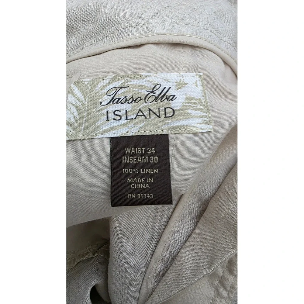 Tasso Elba Island Mens 34x30 Natural Linen Drawstring Straight Leg Pants NEW